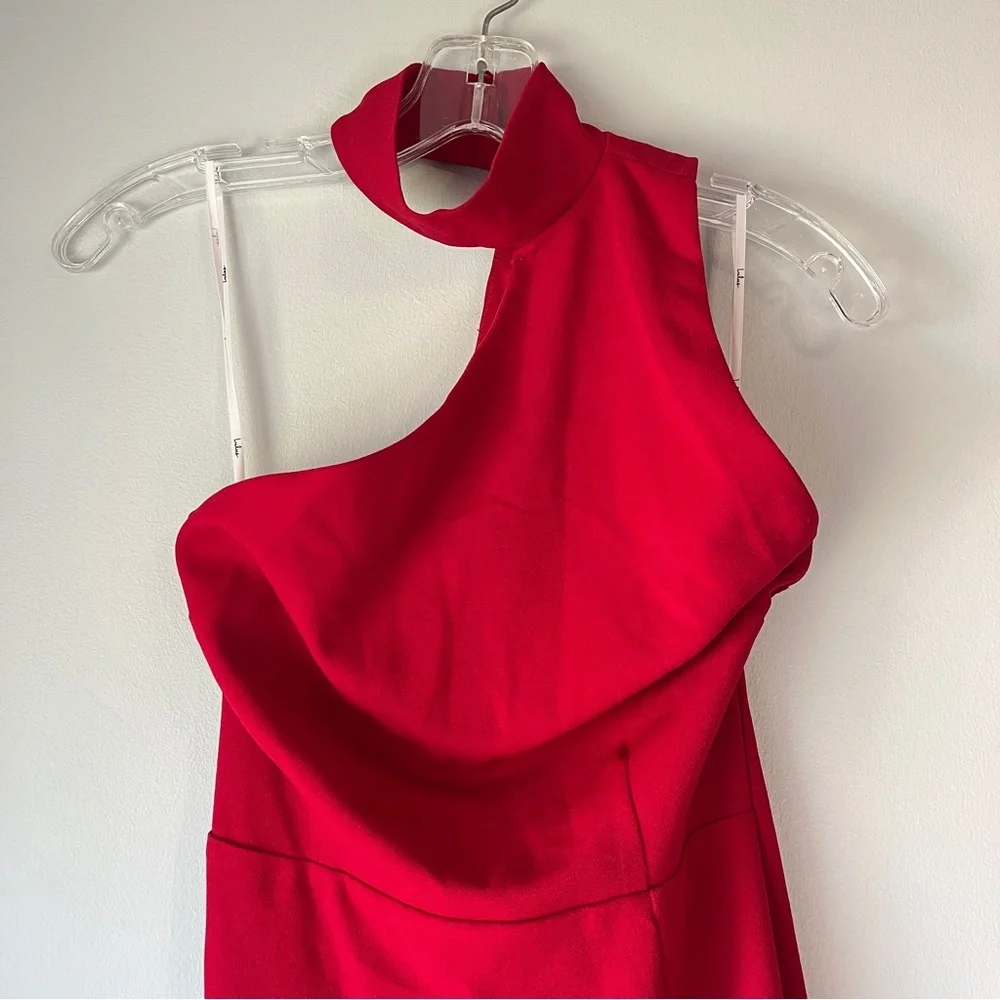 Lulu's Asymmetrical Halter Neck Red Maxi Dress - Picture 5 of 9